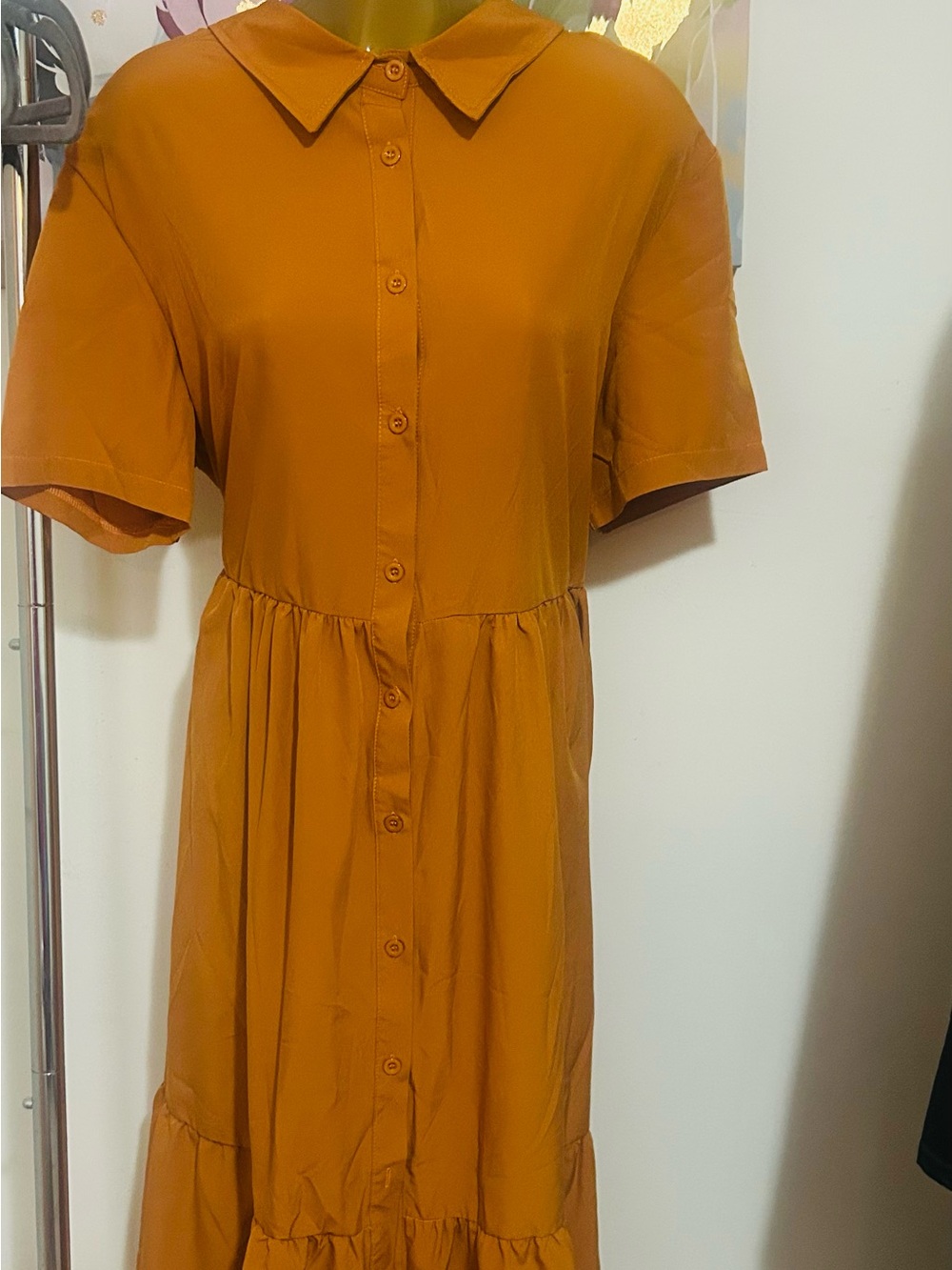 Women’s Button-Front Tiered Dress in Camel